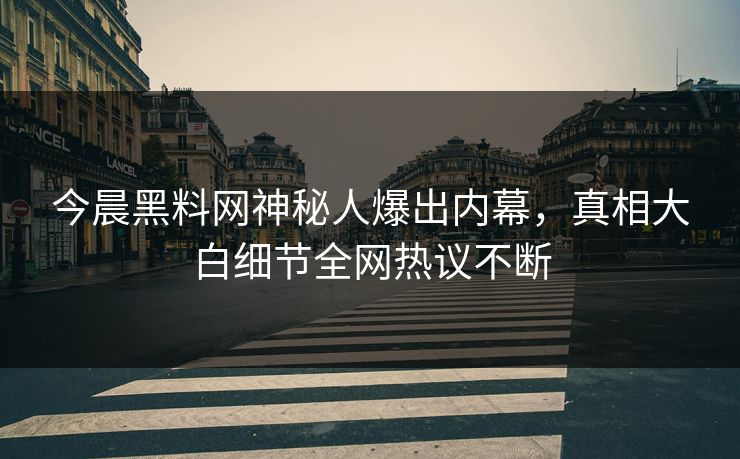 今晨黑料网神秘人爆出内幕，真相大白细节全网热议不断