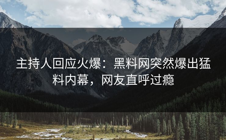 主持人回应火爆：黑料网突然爆出猛料内幕，网友直呼过瘾