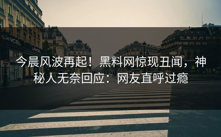 今晨风波再起！黑料网惊现丑闻，神秘人无奈回应：网友直呼过瘾