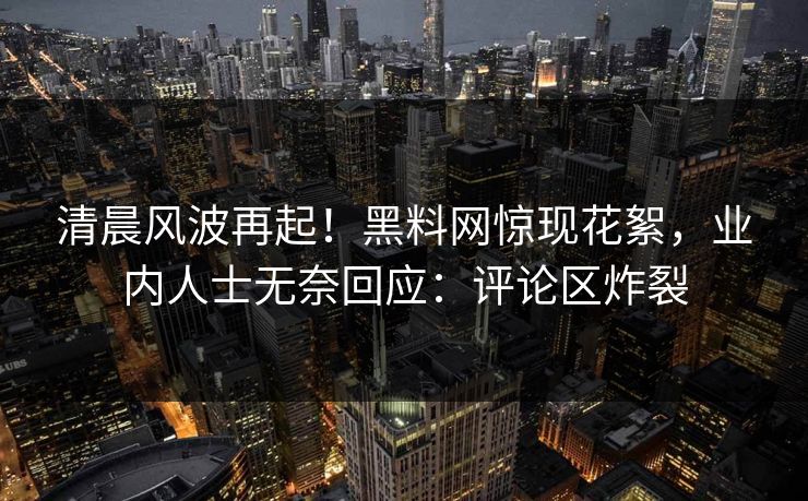 清晨风波再起！黑料网惊现花絮，业内人士无奈回应：评论区炸裂